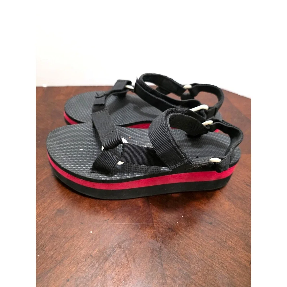 TEVA Platform Universal Black & Red Sport Sandals Adjustable Straps Women's Size
